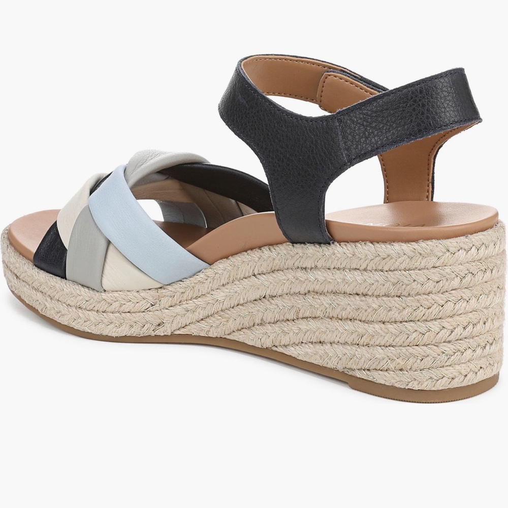 Vionic Saratoga Espadrille Wedge Sandals Wide Size 9 Blue Leather Comfort - Picture 3 of 11